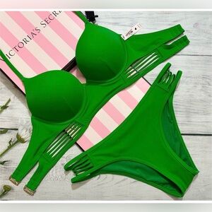 Victoria's Secret Bombshell Green Bikini Set 34DD Top and Small Bottoms NWOT
